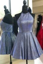 Short A-Line Glitter Halter Homecoming Dresses with Pockets Knee Length Criss Cross Back Graduation Dresses for Teens 2024 - buy cheap
