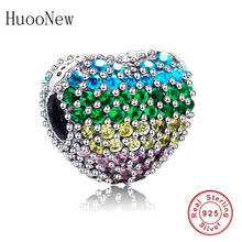 HuooNew Fit Original Brand Charm Bracelet 925 Sterling Silver Pink Blue Color CZ Crystal Stone Lock Clip Stopper Bead Berloque 2024 - buy cheap