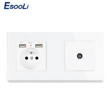 Esooli-enchufe eléctrico estándar francés con 2 USB + conector hembra para TV, Panel de vidrio templado, 172x86mm 2024 - compra barato