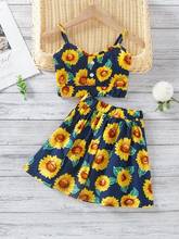 Camisola + falda para bebé, estampado de girasol, cintura elástica, diseño de ombligo, ropa de verano, estilo dulce, 2-7 años, novedad de 2021 2024 - compra barato