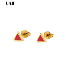 UAH-pendientes de tuerca geométricos de triángulo de esmalte rojo romántico, joyería minimalista para mujeres y niñas, pendiente de fiesta informal 2024 - compra barato