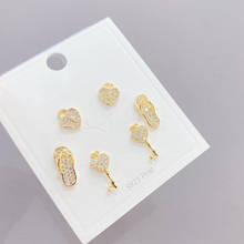 2021 New Design 6 Pcs 14K Gold Plated Heat Stud Earrings Luxury Jewelry Cubic Zircon Key Earrings 2024 - buy cheap