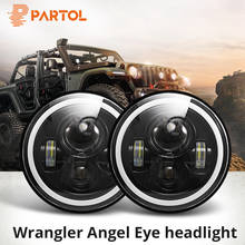 7 inch LED Headlights 60W High Low Beam LED H4 Angel Eye DRL Amber Turn Signal for Jeep Wrangler JK TJ Land Rover Harley 2024 - buy cheap