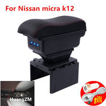 For Nissan micra k12 Armrest box Interior Parts special Retrofit parts Car Armrest Center Storage box with USB LED light 2024 - buy cheap