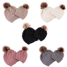 1PCS Women Baby Kids Hats Solid Warm Winter Wool Knit Beanie Pom Hat Crochet Ski Cap 2024 - buy cheap