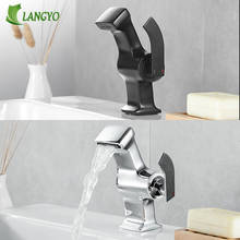 LANGYO-grifo de lavabo cromado y negro, grifería de cascada de un solo orificio, mezclador moderno de un solo Mango, grifos de latón para Baño 2024 - compra barato