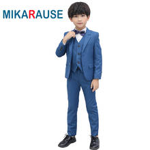 Mikarause 5 шт. синего цвета для торжественных случаев для мальчиков Однобортный, костюмы для мальчиков, смокинги на свадьбу с цветочным принтом блейзер для мальчиков Детская одежда на выход, комплект одежды 2024 - купить недорого