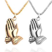 Ouro prata cor orando mãos pingente colares jóias longo corrente kolye hip hop colar masculino para a família gjfts 2024 - compre barato