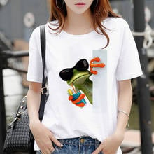 Новая женская белая футболка в стиле Харадзюку, милая забавная Футболка с принтом лягушки, модная женская уличная одежда, топы с коротким рукавом, футболка 2024 - купить недорого
