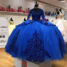 Royal Blue vestidos de xv años Long Sleeves Sequins Quinceanera Dress Corset Back Ball Gown Sweet 16 Prom Party Dress 2024 - buy cheap
