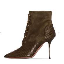 Botas de terciopelo para mujer, zapatos con patrón de tejido, stilettos, clásicos, atados en cruz, punta estrecha, 10,5 Cm 2024 - compra barato