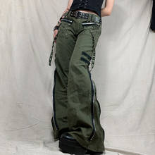 Bandage Low Waist Cargo Pants Gothic Punk Baggy Retro Kawaii Trousers Grunge Green Zipper Jeans Women Korean Sweatpants 2024 - buy cheap