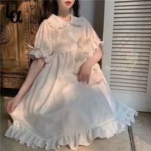 Luck A Summer Sweet Peter Pan Collar White a-line Dress Women Reffle Botton Simple Cute Fairy Dress Japanese Harajuku Vestidos 2024 - buy cheap