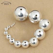 Small Hole Real Pure Solid 925 Sterling Silver Beads Spacers Round Smooth Loose Bead DIY Bracelet Necklace Jewelry Findings 2024 - buy cheap