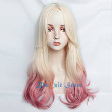 Gradiente bege ouro rosa lolita peruca harajuku cabelo de fadas parte do meio cabelo sintético para adulto longo ondulado doce lolita meninas 2024 - compre barato