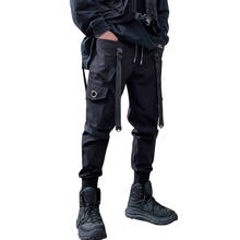 Calça esportiva masculina hip hop, com fita, cintura elástica, calça de moletom 2024 - compre barato
