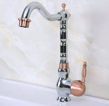 Cromo polido Vermelho Antigo Cobre Latão Único Punho Um Buraco Bacia Banheiro Kitchen Sink Faucet Bica Giratória Torneira Misturadora mnf909 2024 - compre barato