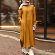 Женское длинное платье, винтажное, мусульманское, с разрезом, с длинным рукавом, однотонное, с карманами, Абая, s 2021 2024 - купить недорого