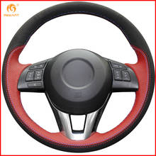 MEWANT Black Suede Red Genuine Leather Car Steering Wheel Cover for Mazda 3 Axela 2013-2016 Mazda 6 Atenza 2014-2017 Mazda 2 2024 - buy cheap
