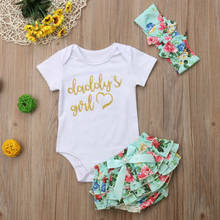 Conjunto de roupinha de manga curta feminina, roupas para bebês recém-nascidos estampadas com letras, macacão, calças tutu, tiara 2024 - compre barato