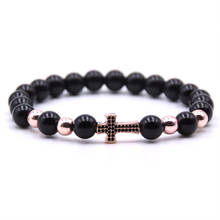 Couple Jewelry brand popular 8mm Black bead Bracelets For Men&Women classic pave CZ Cross charm Bracelet Jewelry pulseras 2024 - buy cheap