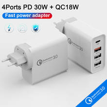 Carregador rápido de celular pd 65w, carregador fcp turbo de 4 portas, qc3.0, 2.4a, para iphone x, xiaomi 9, samsung s9, s10, huawei p20, p30 2024 - compre barato