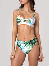 Sexy tipo colete biquinis wome empurrar para cima do biquíni conjunto folha imprimir oco para fora roupa de banho maiô de duas peças beach wear banhistas 2024 - compre barato