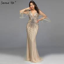 Gold V-Neck Beading Sequined Prom Dressese Long Sleeves Mermaid Luxury Prom Gowns Design 2020 Serene Hill BLA70150 2024 - buy cheap