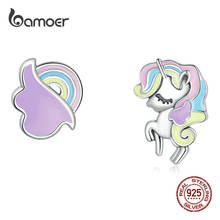 Серьги-гвоздики bamoer Rainbow Dream Fantasy Unicorn из стерлингового серебра 925 пробы, вечерние ювелирные изделия для девочек, подарок для детей 2024 - купить недорого