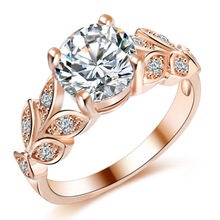 Popular Rose Gold Color Alloy Leaf Cubic Zirconia Finger Ring Attractive Design Jewelry 2024 - buy cheap