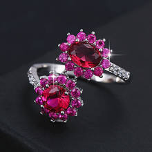 Fashion rose red crystal zircon diamonds gemstones rings for women white gold silver color jewelry bijoux gift party accessories 2024 - buy cheap