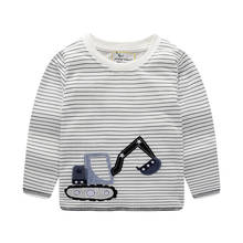 Jumping meters Baby Long Sleeve T shirts Cotton Applique Forklift Autumn Spring New Stripe Boys Girls Tops Fashion Clothing 2024 - buy cheap