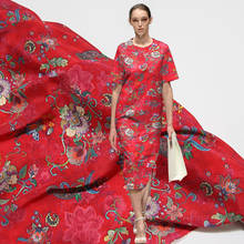 138 * 50cm Red New Style Spray- Print Crepe -De-Chine Dress Cheongsam Shirt Silk Fabric 4 Colors 2024 - buy cheap