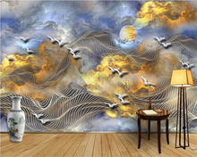 Пользовательские обои 3d росписи Новый Китайский благоприятный облака абстрактные линии Летающие птицы золотой дракон предложение фона стены обои 2024 - купить недорого