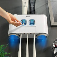 GUNOT-dispensador automático de pasta dental, soporte de cepillo de dientes a prueba de polvo montado en la pared con tazas, juegos de accesorios de baño multifunción 2024 - compra barato