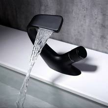 Free ship Contemporary Single Hole Waterfall Bathroom Sink Faucet Black Basin Mixer 2024 - buy cheap