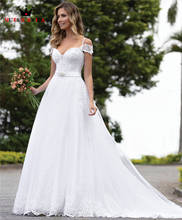 Custom Made 2022 New Design Wedding Dresses A-line Short Sleeve Tulle Lace Crystal Beading Luxury Sexy Wedding Gowns CO30 2024 - buy cheap