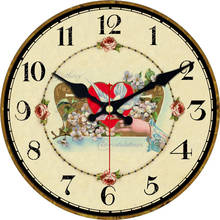 Home 12 Inch Silent Vintage Wooden Round Wall Clock Arabic Numerals Red Heart Flower Hold On Hand Mother's Day Gift Clock 2024 - buy cheap