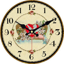 French Style Mother's Day Gift Clock Retro Style Non-Ticking Silent Wooden Wall Clock Red Heard Floral Love In Hand 2024 - buy cheap