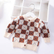 2021 New England style Autumn Winter Boys Sweater Baby boy Plaid Cardigan mink velvet knit Kids Clothes Children warm Coat 0-6y 2024 - buy cheap