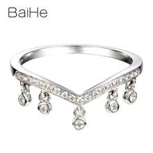 BAIHE-anillo de oro blanco de 14 quilates con forma de v, joyería fina de moda para mujer, Diamante redondo H/SI, 14K 2024 - compra barato