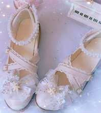 Zapatos de lolita con cabeza redonda para mujer, calzado vintage de tacón alto con lazo de perla, kawaii, loli, cosplay, chica suave 2024 - compra barato