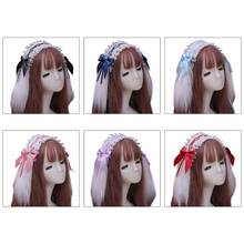 Japanese Lolita Furry Rabbit Bunny Ears Headband Ruffles Lace Ribbon Bowknot Hair Band Gothic Maid Cosplay Headdress 2024 - buy cheap