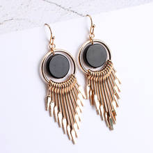 2021 New Fashion Geometric Black Tassel Alloy  Earrings Female Jewelry Shiny Gold Tassel Long Antique Flower Earrings Pendant 2024 - buy cheap