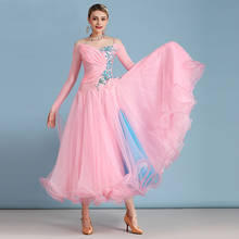 Vestidos de dança de salão de baile padrão alta qualidade rosa manga longa flamenco dança saia feminina barato palco valsa vestido de salão 2024 - compre barato