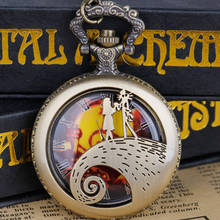 Vintage Retro Christmas Theme Pocket Watch chain Sally Jack Skellington Quartz Pocket Watch Necklace Mens Womens Gifts 2024 - buy cheap