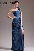 Темно-синие вечерние платья-русалки на одно плечо с цветами с высоким разрезом сбоку сексуальные платья для выпускного вечера 2024 - купить недорого
