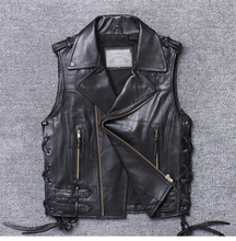 Men's Genuine Leather Motorcycle Vest Top Quality Thick Cowhide Slim Fit Fashion Zipper Adjustable Sleeveless Leather Jacket 2024 - buy cheap