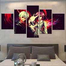 Pintura en lienzo para pared, arte de Anime Tokyo Ghoul, imagen de 5 paneles Ken Kaneki y Touka Kirishima, decoración del hogar, póster Modular para sala de estar 2024 - compra barato