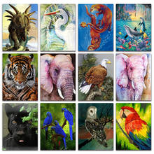 5D Full Square Diamond painting embroidery Cross stitch Dinosaur Dolphin Tiger Elephant Eagle Leopard Parrot Owl Round Drill 454 2024 - buy cheap
